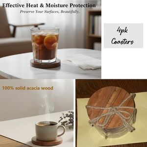 Handmade Acacia Wood Coasters for Drinks Coffee Table Set of 4